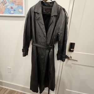 Men's Black Leather Trench Coat - Classic Longline